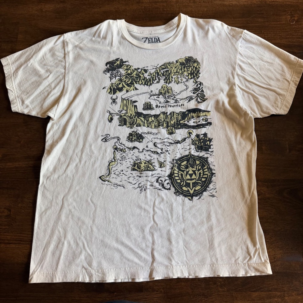 Nintendo Legend of Zelda Hyrule Map Graphic T-Shirt Mens XL Cream 2019 Cotton